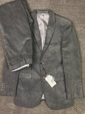 Alain Dupetite Corduroy 2 Pc Suit Blazer 36R Pants 30W Gray Jacket Fits Short